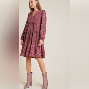 Maeve Anthropologie Tiered Long Sleeve Tunic Dress
